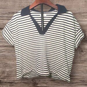Maurices Womens Navy & White Striped Knit Crop Top L Casual Vacation Comfort